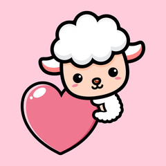 cartoon cute sheep climbing big love vector design