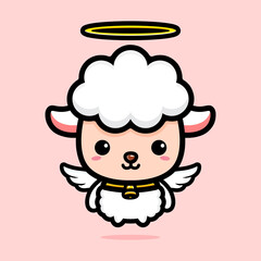 vector design of cute cartoon sheep being angel