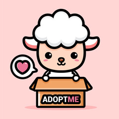cute cartoon sheep vector design is in cardboard box ready for adoption