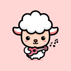 vector design of cute cartoon sheep playing guitar