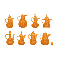 Set of elements teapot collection for Islamic religious. Islamic Icons, Ramadan Kareem, Eid Mubarak Icons Set. suitable for Greeting card, invitation and banner. flat vector illustration