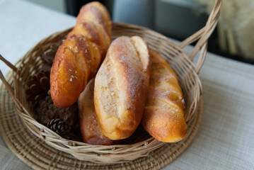 French toast in basket On the table