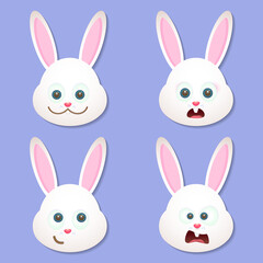 cute bunny rabbit mascot with various kinds of expressions set collection	