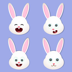 cute bunny rabbit mascot with various kinds of expressions set collection	