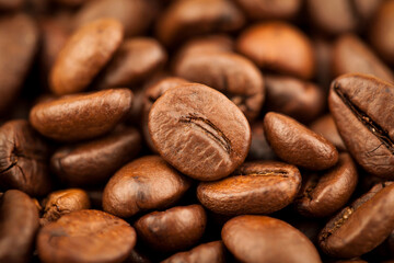 Roasted coffee of coffee beans texture background, Selective focus
