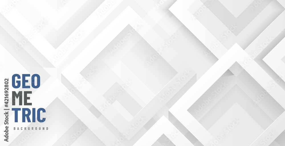 Poster abstract grey and white geometric shape overlap layers on background. modern tech futuristic design.