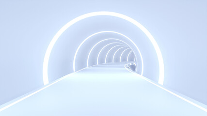 Fototapeta premium 3D Scene. The tunnel has layers of neon lights. And has a platform for product placement.