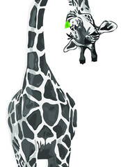 Jirafa con hoja en la boca - vector 