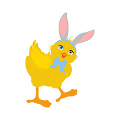 Easter chick wearing bunny ears vector illustration
