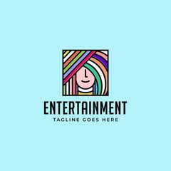 colorful girl face art logo icon vector template