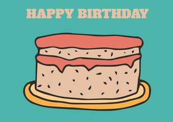 Digitally generated image of happy birthday text and cake on green background