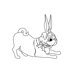 Fototapeta na wymiar Easter Pug wearing bunny ears cute animal outline