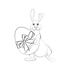 Easter rabbit with egg vector illustration outline