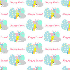 Rabbit painting easter eggs cute animal seamless pattern