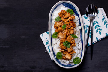Japanese Food Style Teriyaki Chicken on Steamed Rice