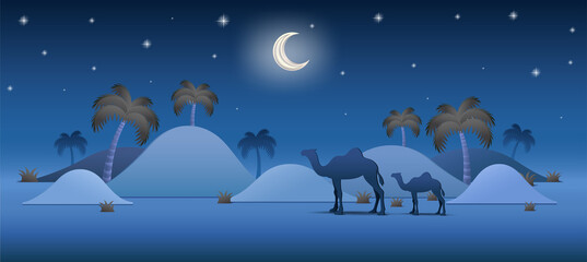 Ramadan Mubarak Background Realistic Podium Desert Palm Tree Podium Illustration Concept 4