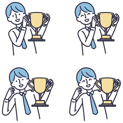 成功　優勝　男性シンプルイラスト
