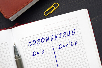 Business concept meaning CORONAVIRUS Do's and Don'ts with phrase on the page.