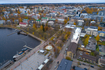 Lappeenranta from a bird's eye view on a cloudy October day. Finland