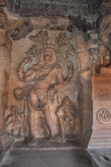 lord Hanuman sculpture and reliefs on the cave temples of Badami, Karnataka