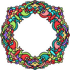 Abstract mandala frame. Asian leaves pattern. Colorful authentic background. Vector illustration.