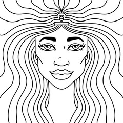 Libra girl adult coloring book. Zodiac sign. Vector illustration.