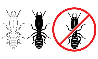 Termite on isolated whited background.Anti-termite red and blue icon on vector illustration