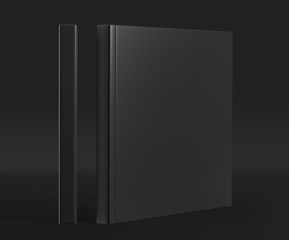 Black Square Hard Cover Book Mockup,  Magazine, Book, Booklet, Brochure, 3D Rendered on Dark background	