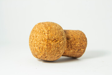 Cork open from wine bottle on white background