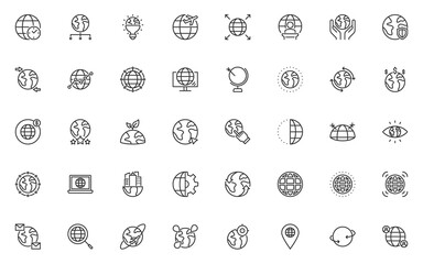set of world thin line icons, globe, global, internet, communication