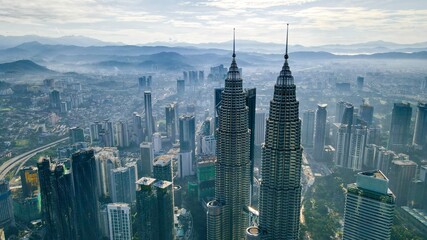 Luchtfoto Zonsopgang Van Klcc Tower Kuala Lumpur City Center