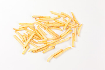 French fries spread on a white background