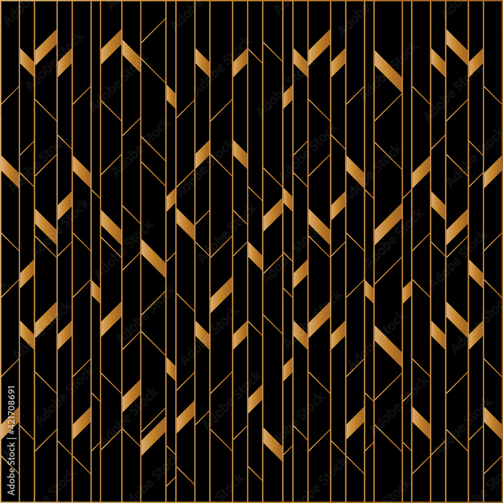 Poster abstract of vertical stripe of pattern. design chevron gold on black. design print for illustration,