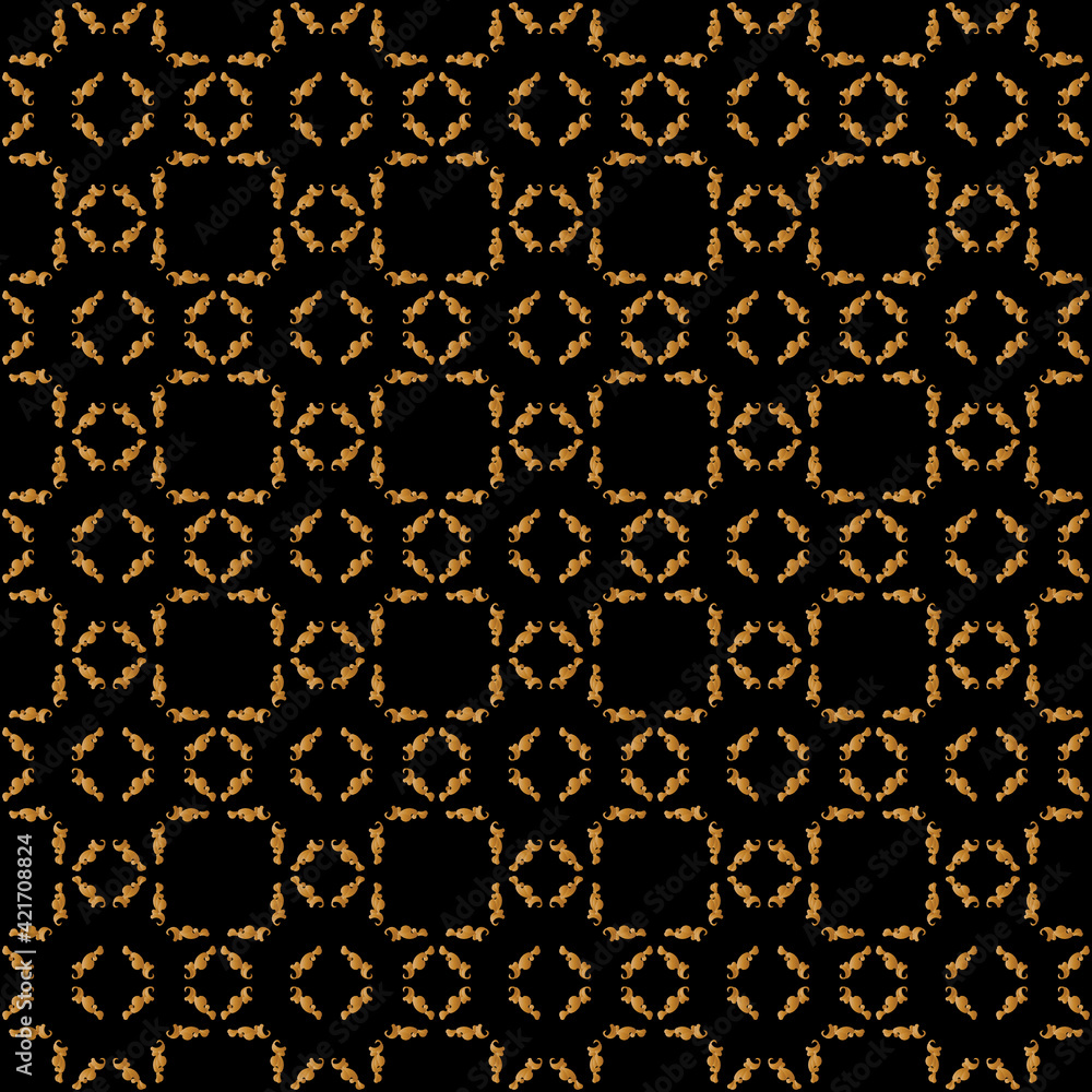 Poster seamless of square shape of pattern. design abstract gold on black. design print for illustration, t