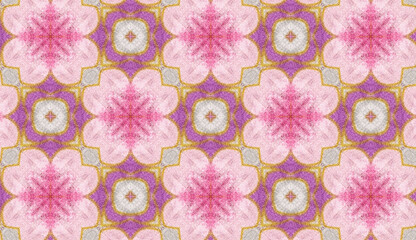 Fototapeta premium Japanese floral pattern featuring pink sakura flowers called Kikkō or Tortoiseshell