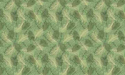 Vector green tropical leaves summer hawaiian seamless pattern with tropical green plants and leaves on green background. Great for vacation themed fabric, print, wallpaper, packaging.