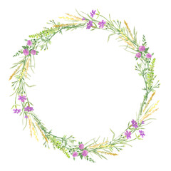 Watercolor frame wreath with wildflowers