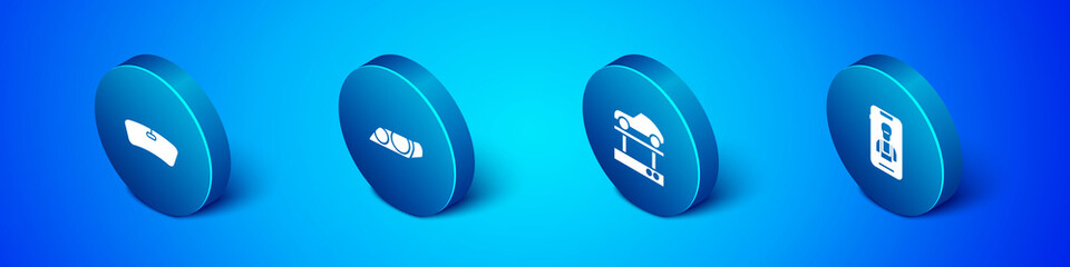 Set Isometric Windshield, Repair car on a lift, Online services and Car headlight icon. Vector