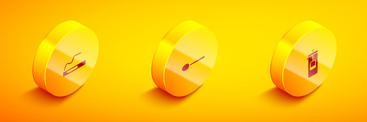Set Isometric Cigarette, Spoon and French press icon. Vector