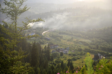 Beautiful summer mountain landscape panorama. view to railwayroad Hiking travel outdoor concept...