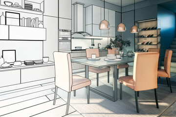 Cute Open Area Kitchen (draft) - 3D Visualization