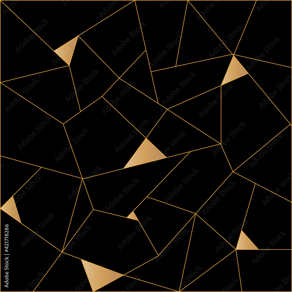 Aufkleber abstract of mosaic tile pattern. design random triangle gold on black background. design print for i