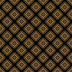 Seamless of traditional batik pattern. Design diagonal tile gold on black background. Design print for illustration, texture, textile, wallpaper, background.
