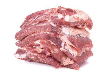 Raw pork ribs are isolated on a white background.