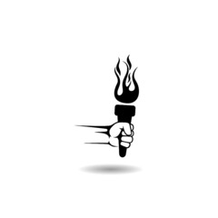 Hand with flaming torch icon with shadow
