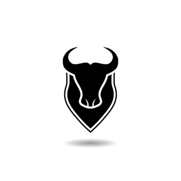 Bull head with horns icon with shadow