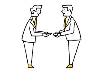 名刺を交換している男性2人