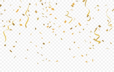 Gold confetti background, isolated on transparent background