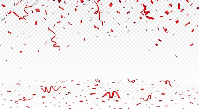 Beautiful red confetti banner, isolated on transparent background