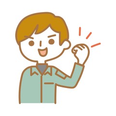 ガッツポーズをする作業員男性
